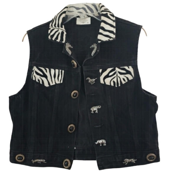 Elizabeth Collier and Company Vintage Western Embellished Black Denim Vest Sz. M - Picture 1 of 12